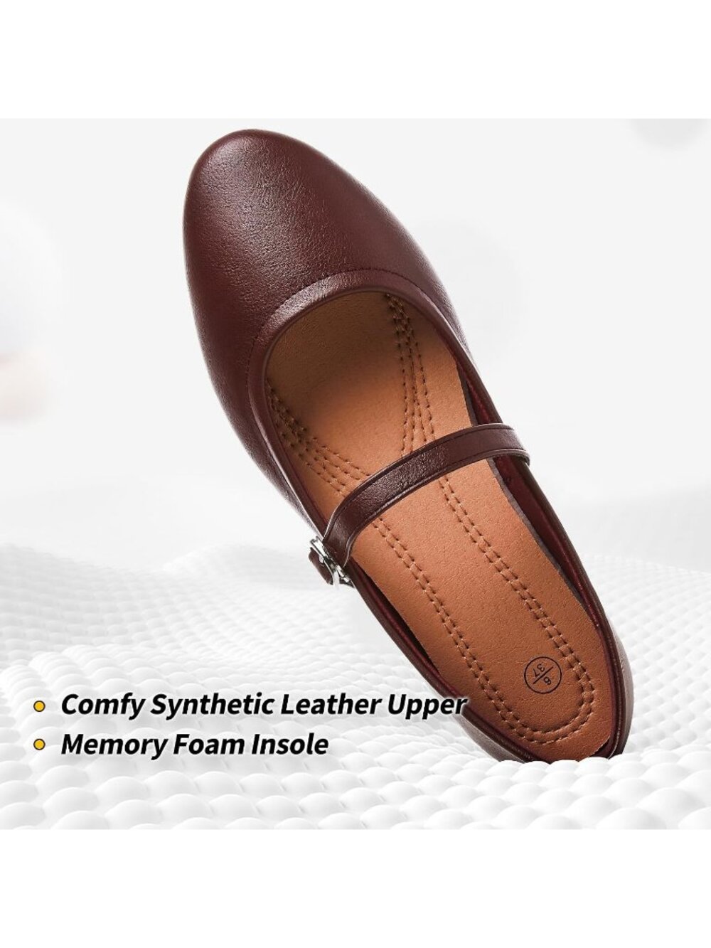 Women's Red Leather Mary Janes Ballet Flats Soft Memory Foam Insole Dress Shoes - Picture 4 of 6